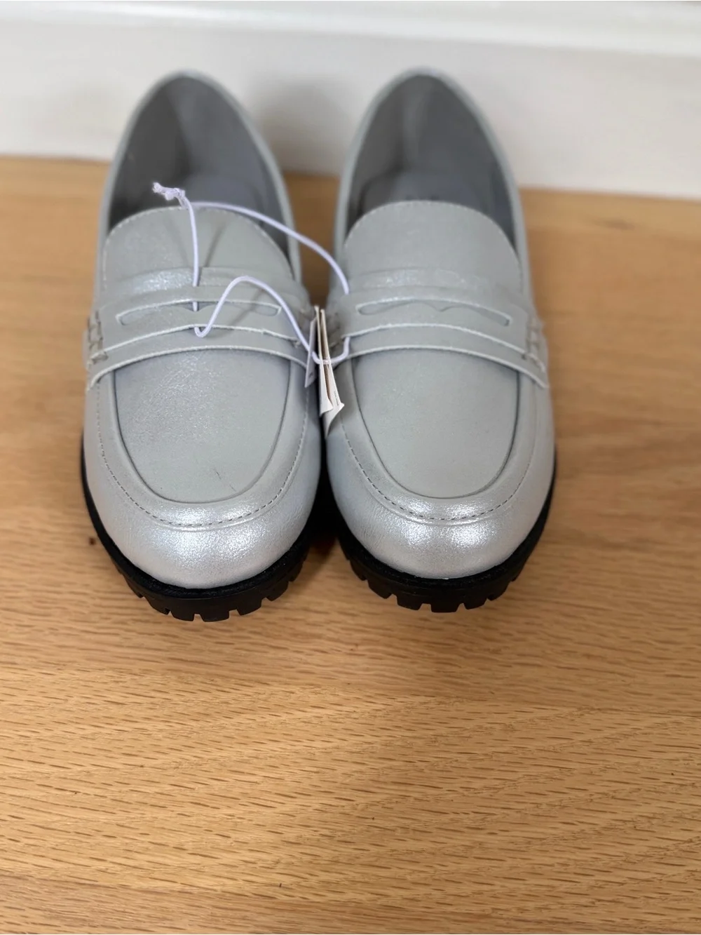 GAP Kids Metallic Silver Chunky Lug Sole Penny Loafers - Size 12 (NWT)